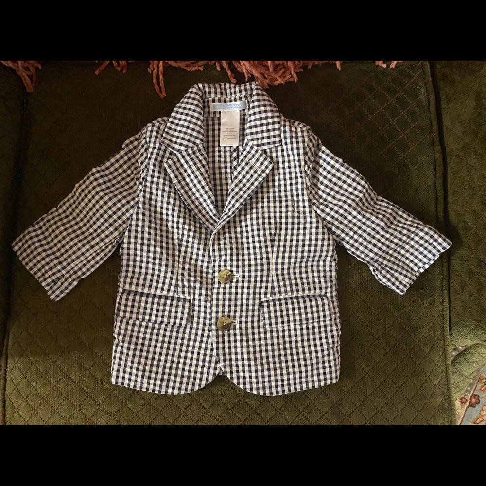 Janie and Jack Gingham Blazer Navy and White Check